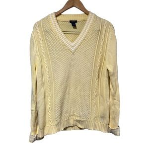 IZOD Cotton Cable-knit Heavy V-neck Yellow Sweater‎ Size Large